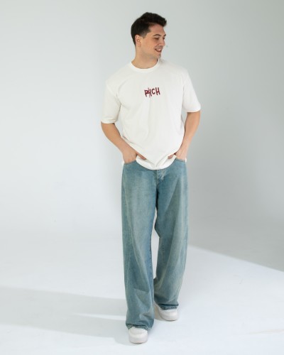 OVERSIZE UNİSEX BASKILI T-SHIRT RICH ECROU OVERSIZE UNİSEX BASKILI T-SHIRT RICH ECROU