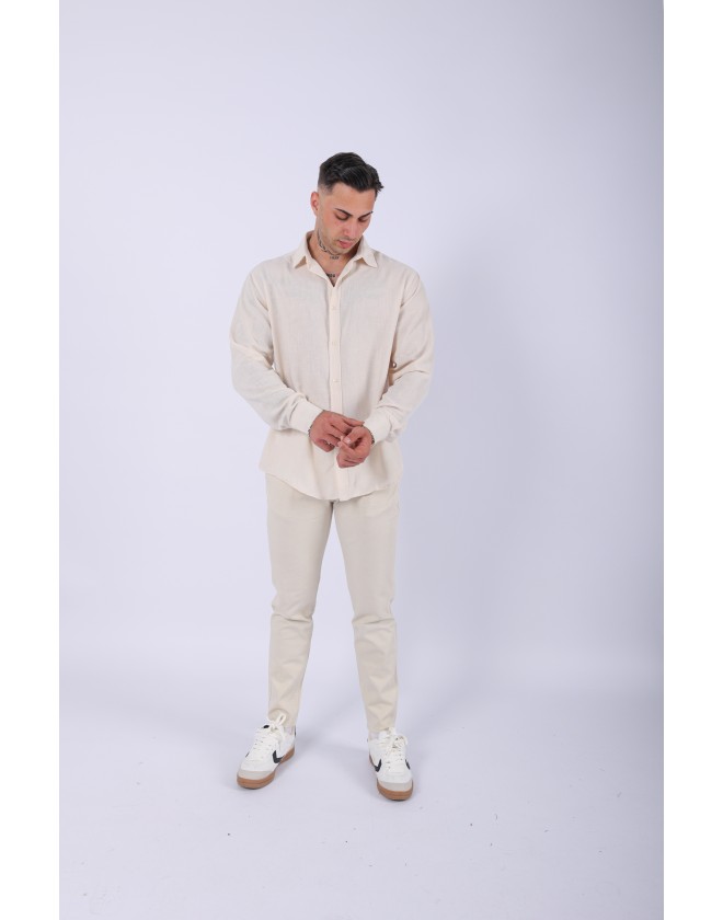 ERKEK PAMUKLU KETEN KREM GÖMLEK