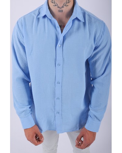 ERKEK PAMUKLU KETEN MAVİ GÖMLEK