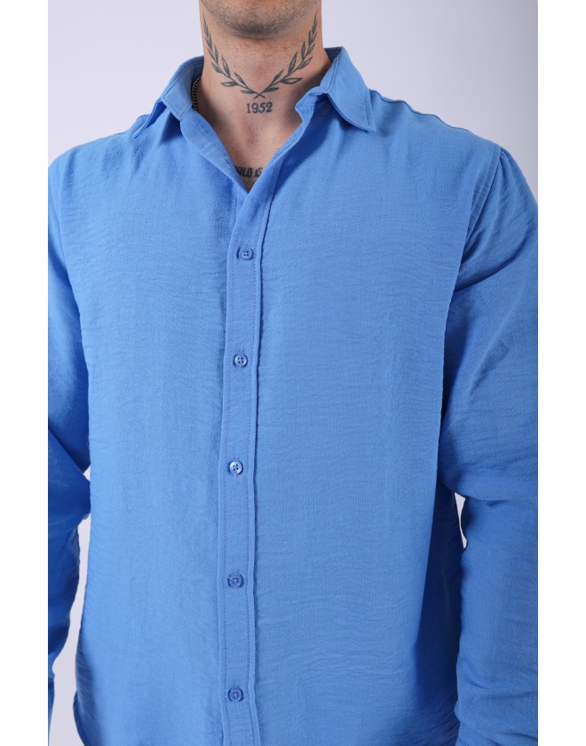 ERKEK PAMUKLU KETEN LACİVERT GÖMLEK