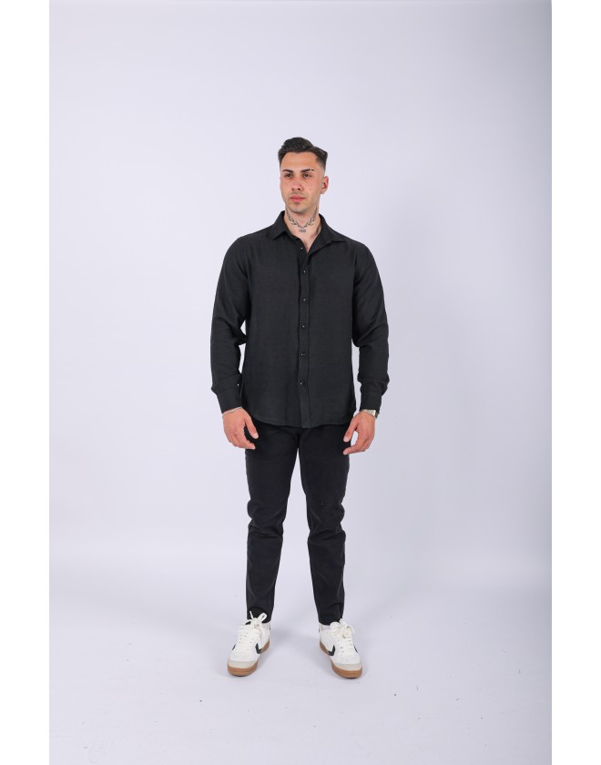ERKEK PAMUKLU KETEN SİYAH GÖMLEK