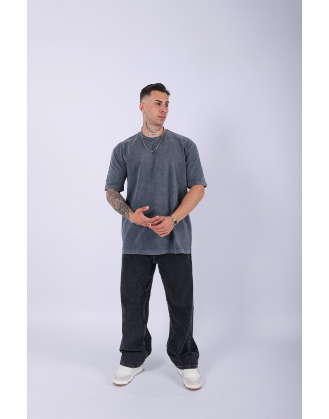 UNISEX "YEAH" NAKIŞLI ÖZEL YIKAMALI OVERSIZE T-SHIRT