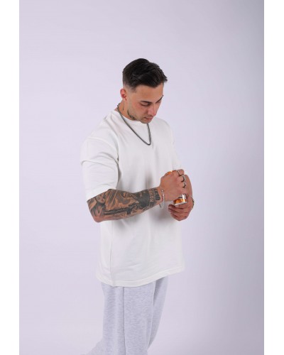 UNISEX %100 PAMUK OVERSIZE DÜZ T-SHIRT EKRU