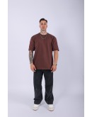 UNISEX %100 PAMUK OVERSIZE DÜZ T-SHIRT KAHVE