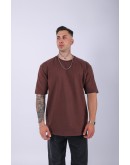 UNISEX %100 PAMUK OVERSIZE DÜZ T-SHIRT KAHVE