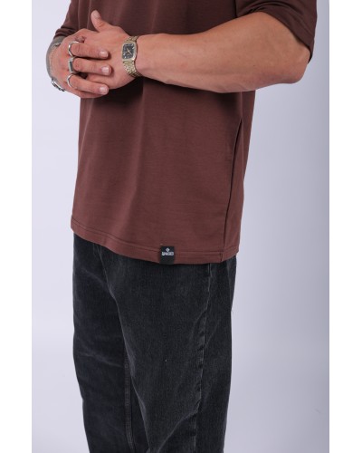 UNISEX %100 PAMUK OVERSIZE DÜZ T-SHIRT KAHVE