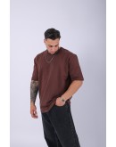 UNISEX %100 PAMUK OVERSIZE DÜZ T-SHIRT KAHVE