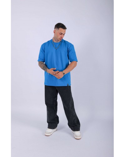 UNISEX %100 PAMUK OVERSIZE DÜZ T-SHIRT MAVİ UNISEX %100 PAMUK OVERSIZE DÜZ T-SHIRT MAVİ