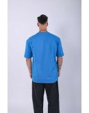 UNISEX %100 PAMUK OVERSIZE DÜZ T-SHIRT MAVİ