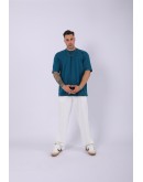 UNISEX %100 PAMUK OVERSIZE DÜZ T-SHIRT PETROL