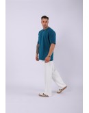 UNISEX %100 PAMUK OVERSIZE DÜZ T-SHIRT PETROL