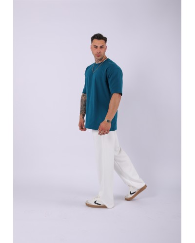 UNISEX %100 PAMUK OVERSIZE DÜZ T-SHIRT PETROL