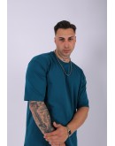 UNISEX %100 PAMUK OVERSIZE DÜZ T-SHIRT PETROL