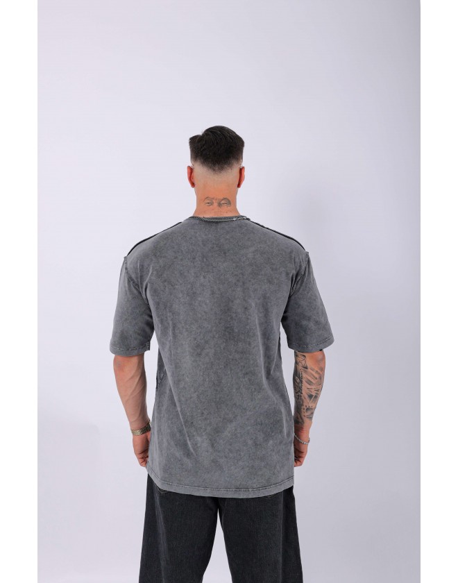 UNISEX NAKIŞLI ÖZEL YIKAMALI PARÇA DİKİŞLİ OVERSIZE T-SHIRT