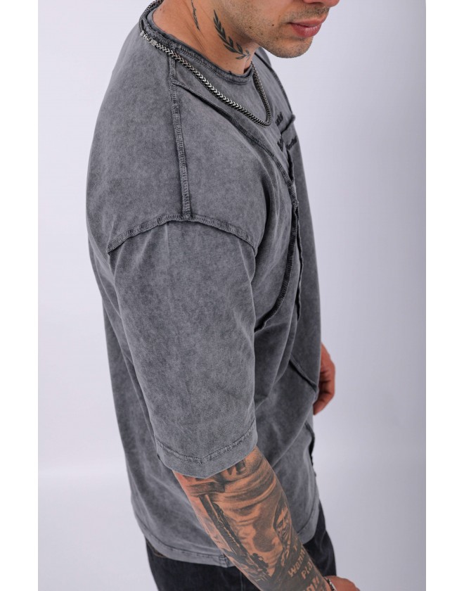 UNISEX NAKIŞLI ÖZEL YIKAMALI PARÇA DİKİŞLİ OVERSIZE T-SHIRT