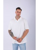 UNISEX POLO YAKA DÜZ EKRU OVERSIZE T-SHIRT