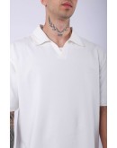 UNISEX POLO YAKA DÜZ EKRU OVERSIZE T-SHIRT