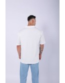 UNISEX POLO YAKA DÜZ EKRU OVERSIZE T-SHIRT