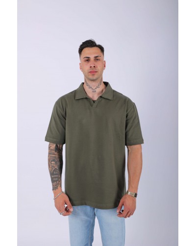 UNISEX POLO YAKA DÜZ HAKİ OVERSIZE T-SHIRT