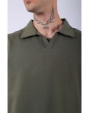 UNISEX POLO YAKA DÜZ HAKİ OVERSIZE T-SHIRT
