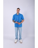UNISEX POLO YAKA DÜZ MAVİ OVERSIZE T-SHIRT