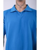 UNISEX POLO YAKA DÜZ MAVİ OVERSIZE T-SHIRT