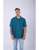 UNISEX POLO YAKA DÜZ PETROL OVERSIZE T-SHIRT
