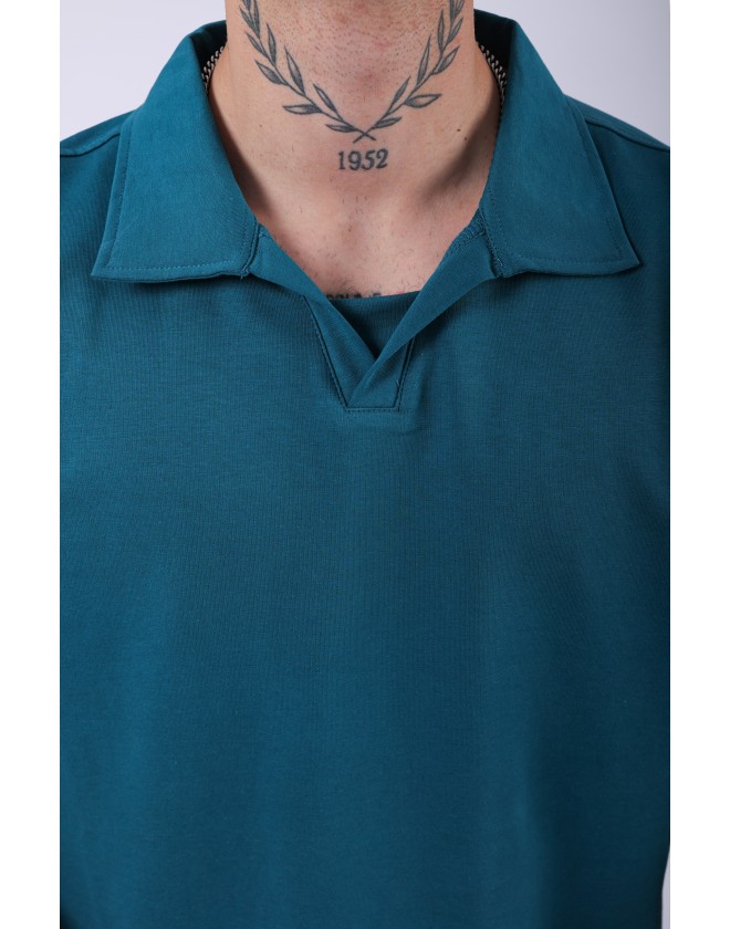 UNISEX POLO YAKA DÜZ PETROL OVERSIZE T-SHIRT