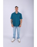 UNISEX POLO YAKA DÜZ PETROL OVERSIZE T-SHIRT