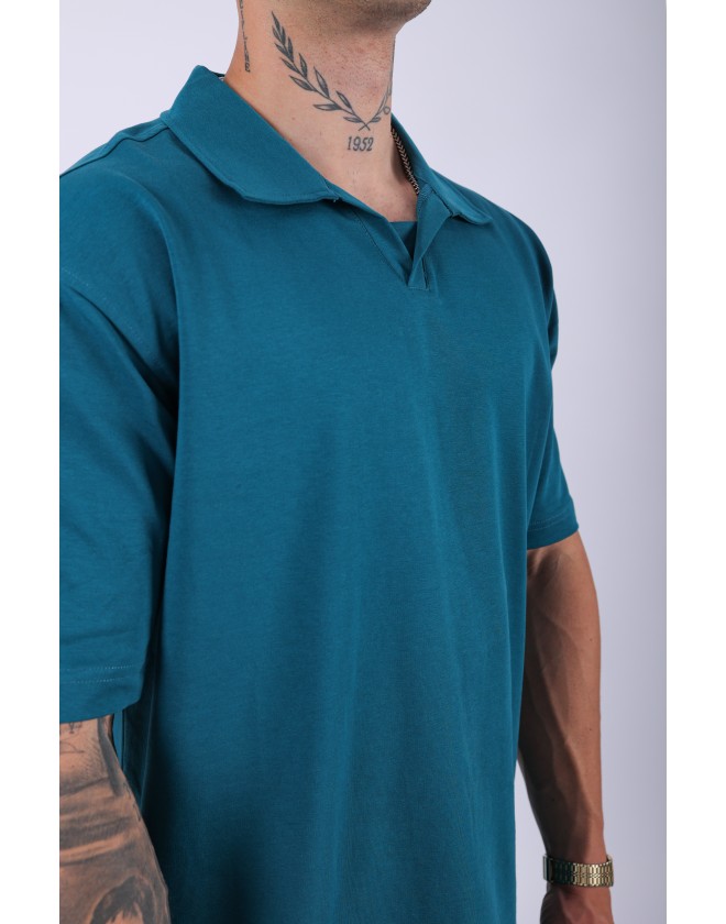 UNISEX POLO YAKA DÜZ PETROL OVERSIZE T-SHIRT