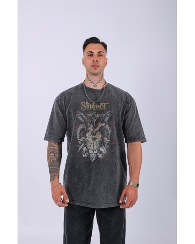 UNISEX SLİPKNOT BASKILI ÖZEL YIKAMALI OVERSIZE T-SHIRT