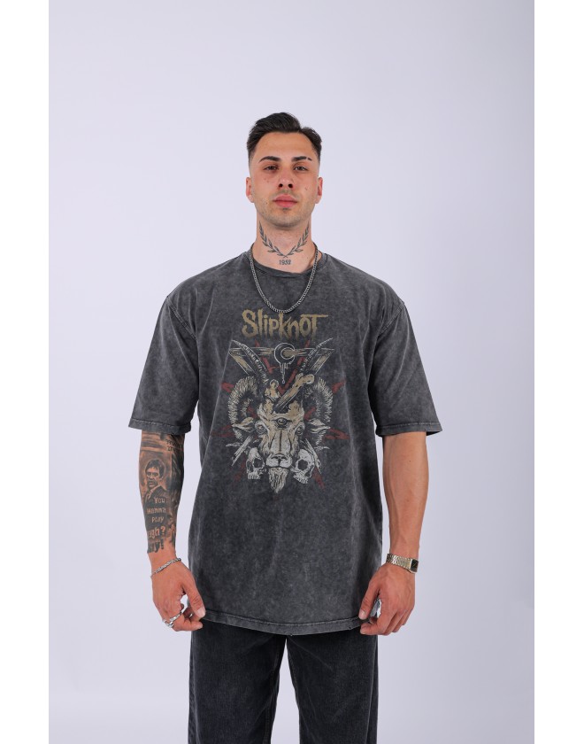 UNISEX SLİPKNOT BASKILI ÖZEL YIKAMALI OVERSIZE T-SHIRT