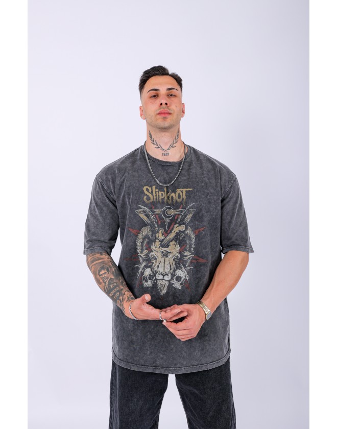 UNISEX SLİPKNOT BASKILI ÖZEL YIKAMALI OVERSIZE T-SHIRT